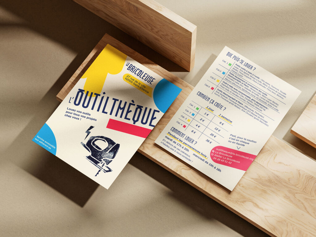 Flyer présentant l’outilthèque de La Bricoleuse.